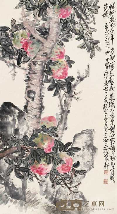 赵云壑 1944年作 千年蟠桃 立轴 153×83cm.